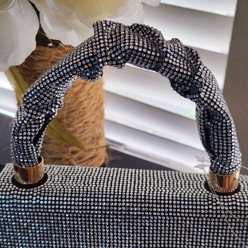 NEW!! Olivia Miller Women's Handbag With Strap Black Silver Dazzling Rhinestones - Picture 4 of 15